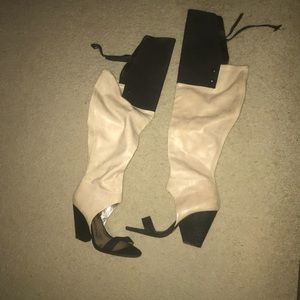 Jeffrey Campbell over the knee open toe boots!